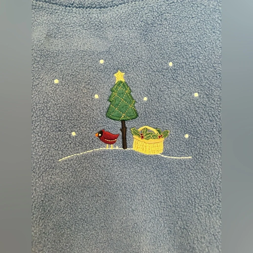 Vintage Fleece Cardigan with Embroidered Snowmen and Winter Scenery Snowflake - Picture 5 of 6